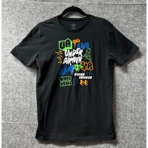 Under Armour Boys Youth XL Black Graffiti Logo Graphic T-Shirt Loose Fit